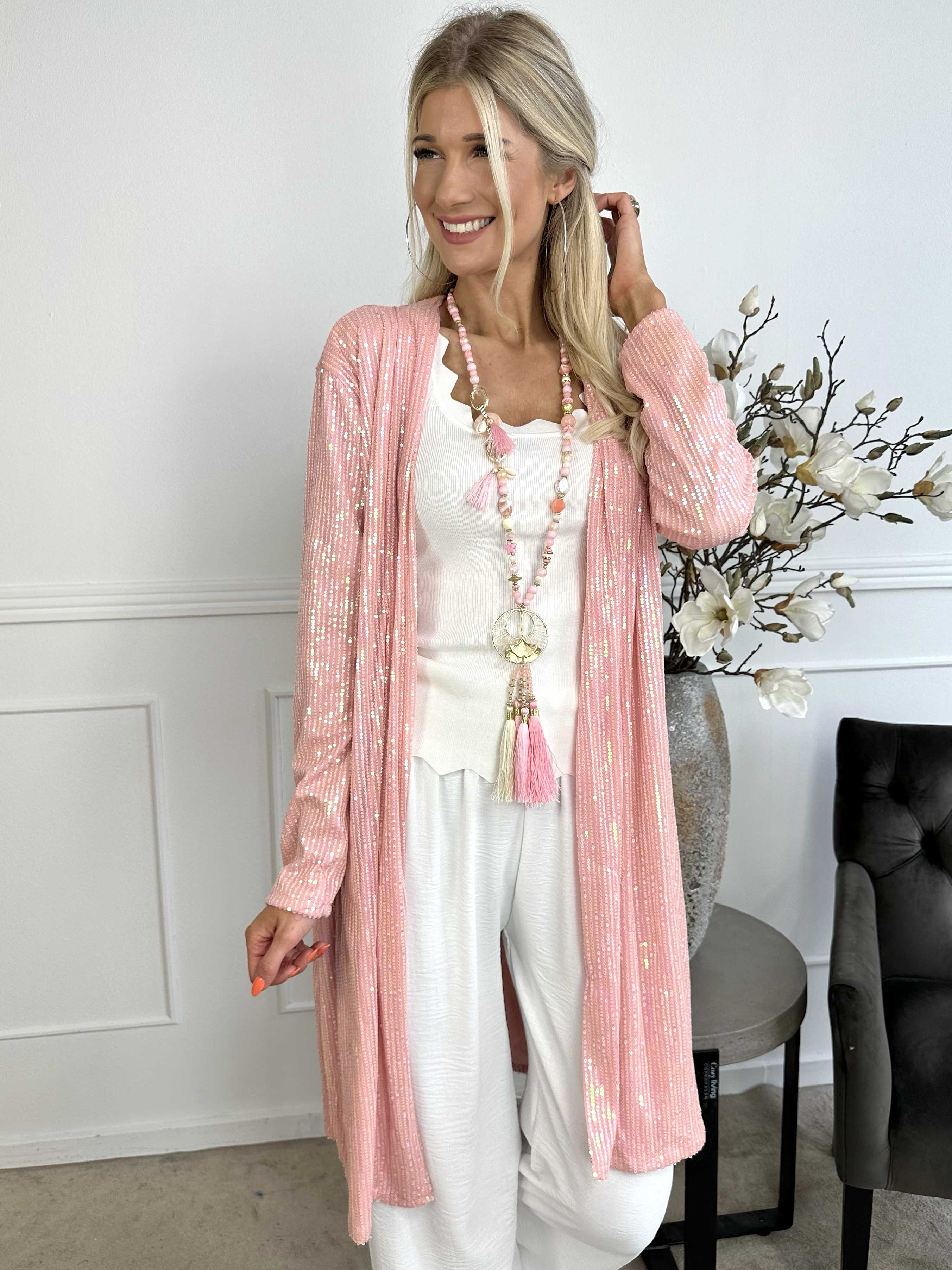 Rosa Glitter - Cardigan med pailletter